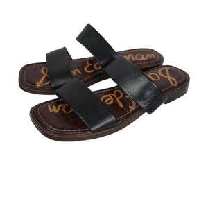 Sam Edelman Haydee Black Leather Two Strap Flat Sandals 7.5